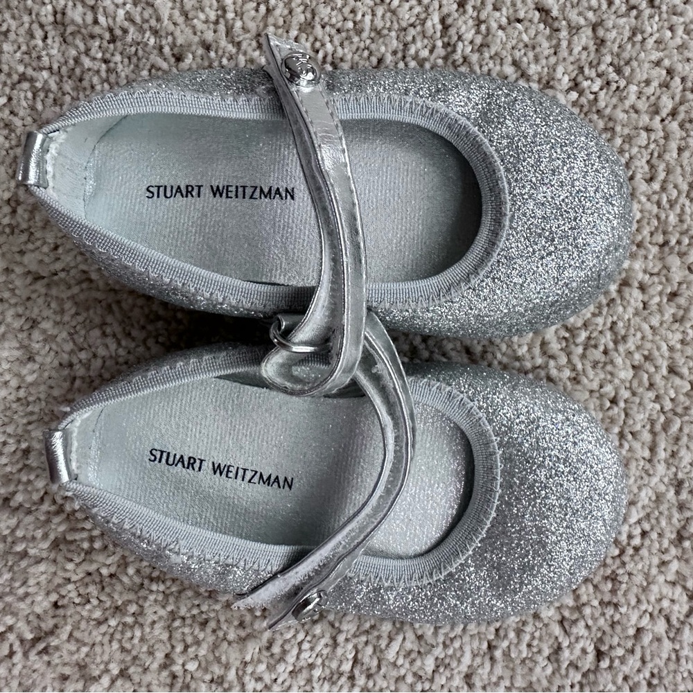 Stuart Weitzman Kids Silver Sparkle Dress Shoes